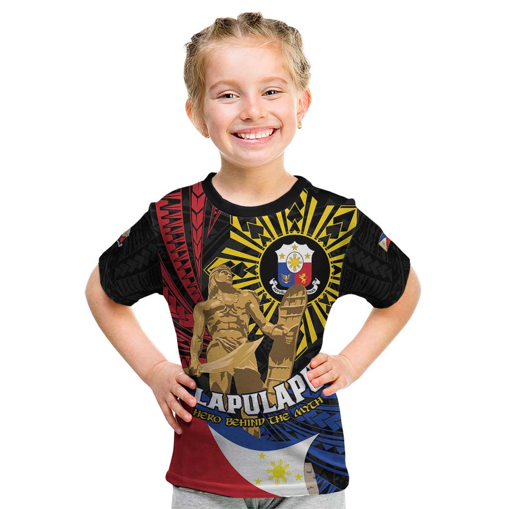 Personalized Lapulapu The First Filipino Hero Kid T Shirt Polynesian Pattern LT01 Black - Polynesian Pride