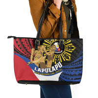 Lapulapu The First Filipino Hero Leather Tote Bag Polynesian Pattern