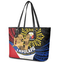 Lapulapu The First Filipino Hero Leather Tote Bag Polynesian Pattern