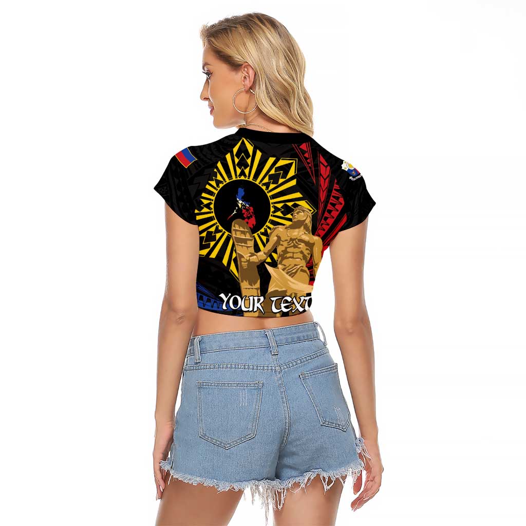 Personalized Lapulapu The First Filipino Hero Raglan Cropped T Shirt Polynesian Pattern
