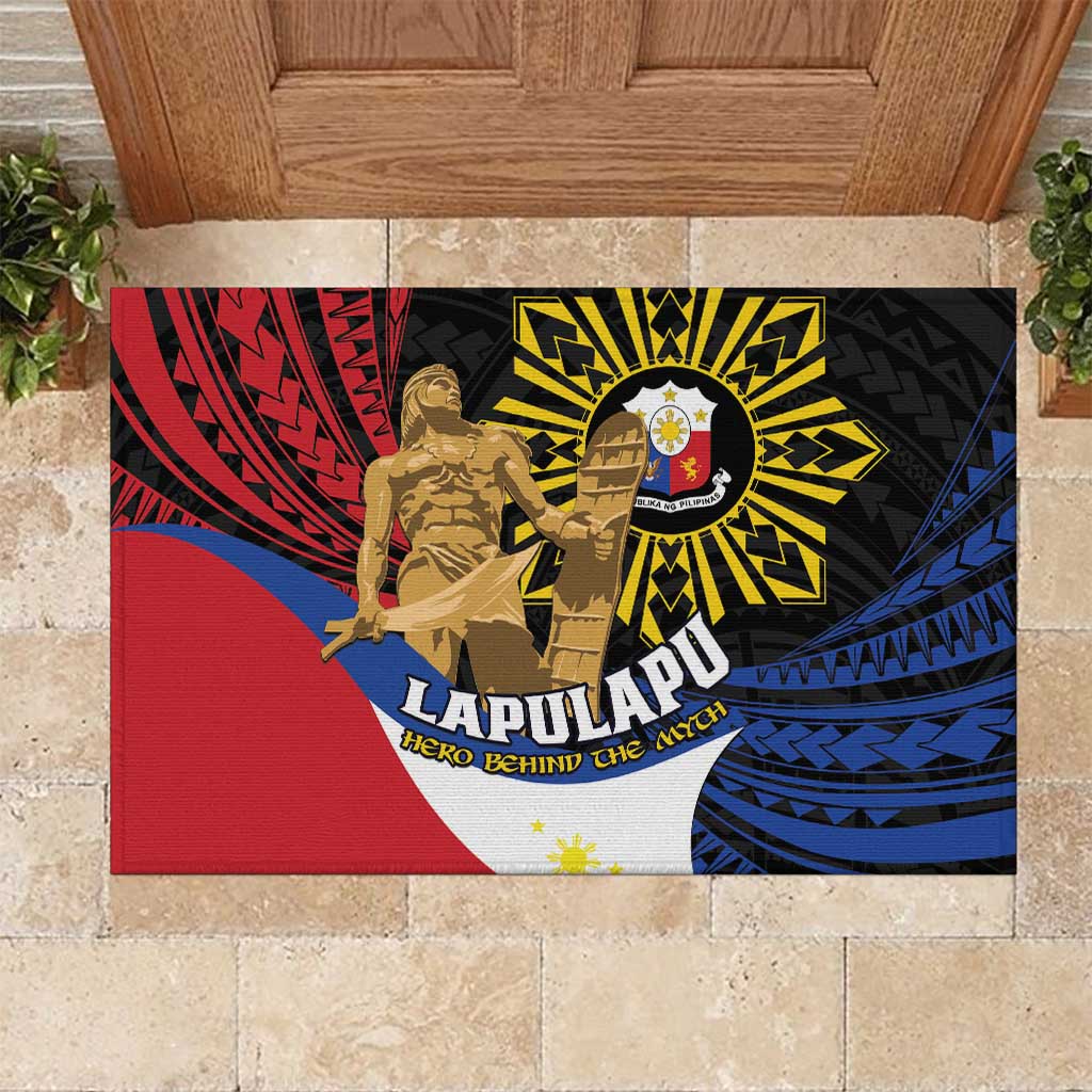 Lapulapu The First Filipino Hero Rubber Doormat Polynesian Pattern LT01 Black - Polynesian Pride