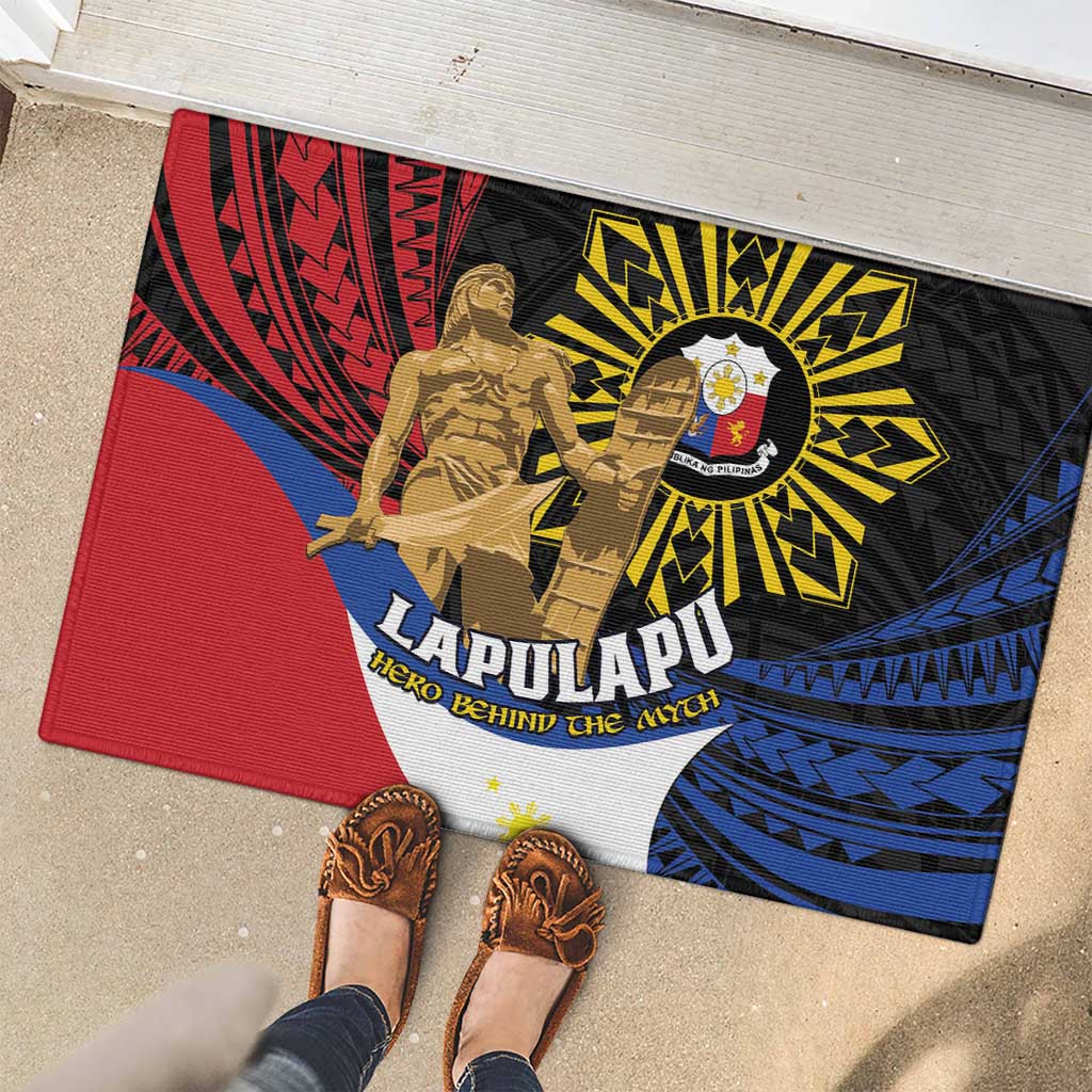 Lapulapu The First Filipino Hero Rubber Doormat Polynesian Pattern