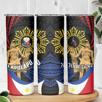 Personalized Lapulapu The First Filipino Hero Skinny Tumbler Polynesian Pattern