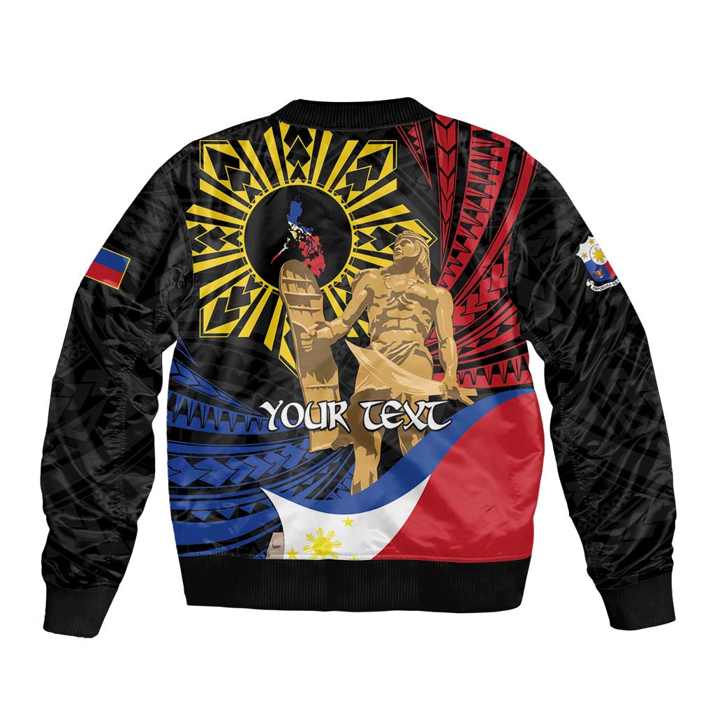 Personalized Lapulapu The First Filipino Hero Sleeve Zip Bomber Jacket Polynesian Pattern
