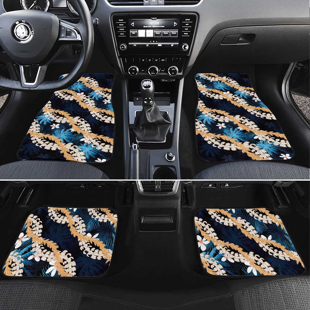 Puakenikeni Maile Lei Car Mats Frangipani Blue Tropical Leaves