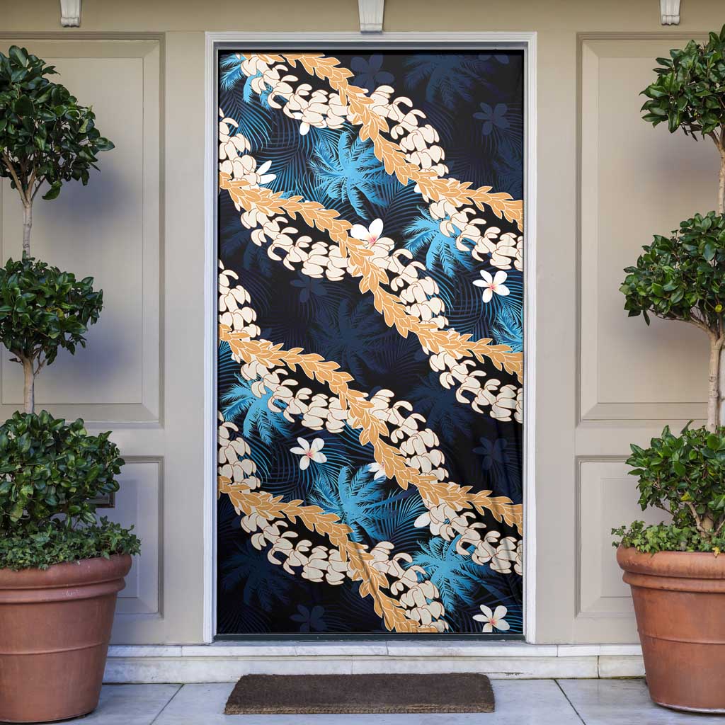 Puakenikeni Maile Lei Door Cover Frangipani Blue Tropical Leaves LT01 Blue - Polynesian Pride