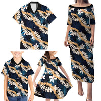 Puakenikeni Maile Lei Family Matching Puletasi and Hawaiian Shirt Frangipani Blue Tropical Leaves LT01 - Polynesian Pride