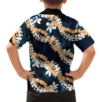 Puakenikeni Maile Lei Family Matching Summer Maxi Dress and Hawaiian Shirt Frangipani Blue Tropical Leaves LT01 - Polynesian Pride