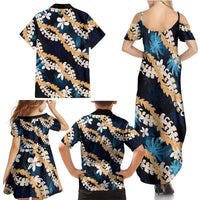 Puakenikeni Maile Lei Family Matching Summer Maxi Dress and Hawaiian Shirt Frangipani Blue Tropical Leaves LT01 - Polynesian Pride