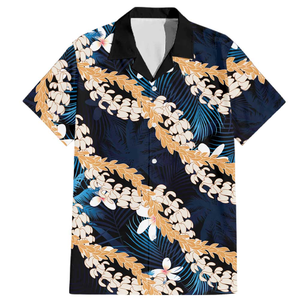 Puakenikeni Maile Lei Family Matching Summer Maxi Dress and Hawaiian Shirt Frangipani Blue Tropical Leaves LT01 Dad's Shirt - Short Sleeve Blue - Polynesian Pride