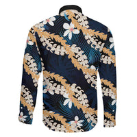 Puakenikeni Maile Lei Family Matching Summer Maxi Dress and Hawaiian Shirt Frangipani Blue Tropical Leaves LT01 - Polynesian Pride
