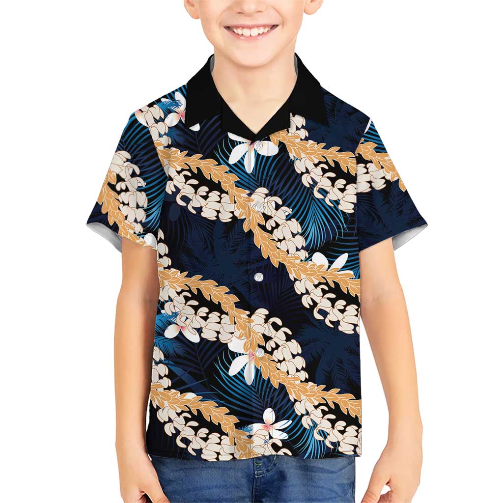 Puakenikeni Maile Lei Family Matching Summer Maxi Dress and Hawaiian Shirt Frangipani Blue Tropical Leaves LT01 Son's Shirt Blue - Polynesian Pride