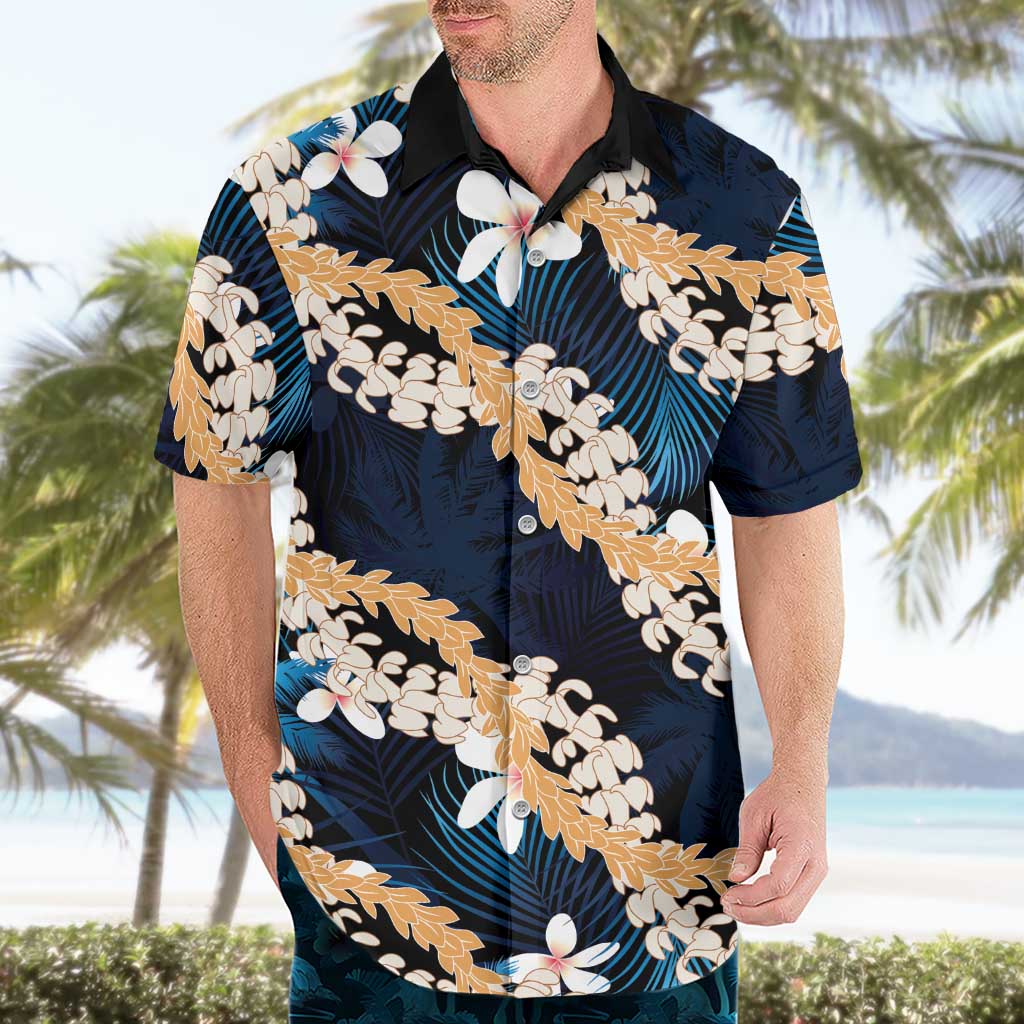 Puakenikeni Maile Lei Hawaiian Shirt Frangipani Blue Tropical Leaves LT01 - Polynesian Pride