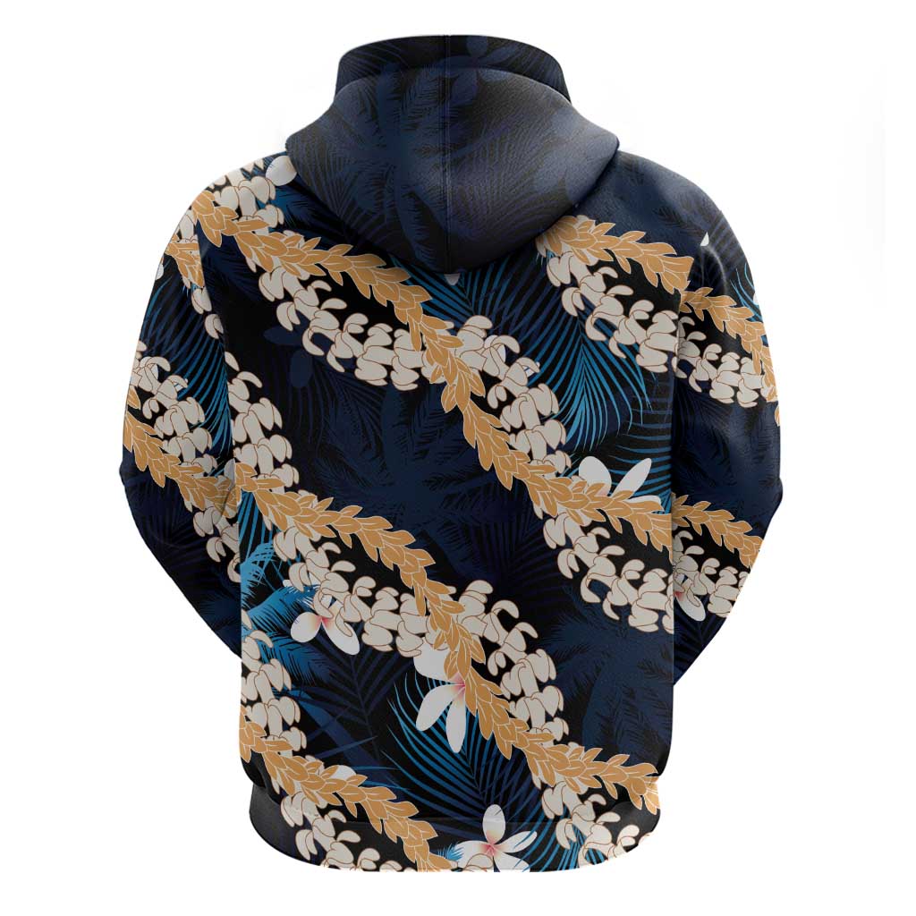 Puakenikeni Maile Lei Hoodie Frangipani Blue Tropical Leaves LT01 - Polynesian Pride
