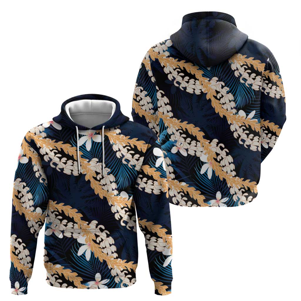 Puakenikeni Maile Lei Hoodie Frangipani Blue Tropical Leaves LT01 - Polynesian Pride