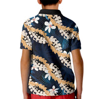 Puakenikeni Maile Lei Kid Polo Shirt Frangipani Blue Tropical Leaves