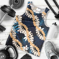 Puakenikeni Maile Lei Men Tank Top Frangipani Blue Tropical Leaves
