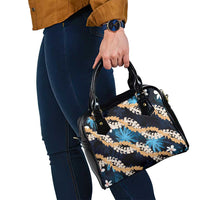 Puakenikeni Maile Lei Shoulder Handbag Frangipani Blue Tropical Leaves LT01 - Polynesian Pride