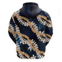 Puakenikeni Maile Lei Zip Hoodie Frangipani Blue Tropical Leaves LT01 - Polynesian Pride