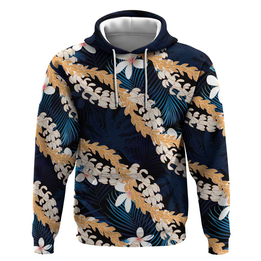 Puakenikeni Maile Lei Zip Hoodie Frangipani Blue Tropical Leaves LT01 Pullover Hoodie Blue - Polynesian Pride