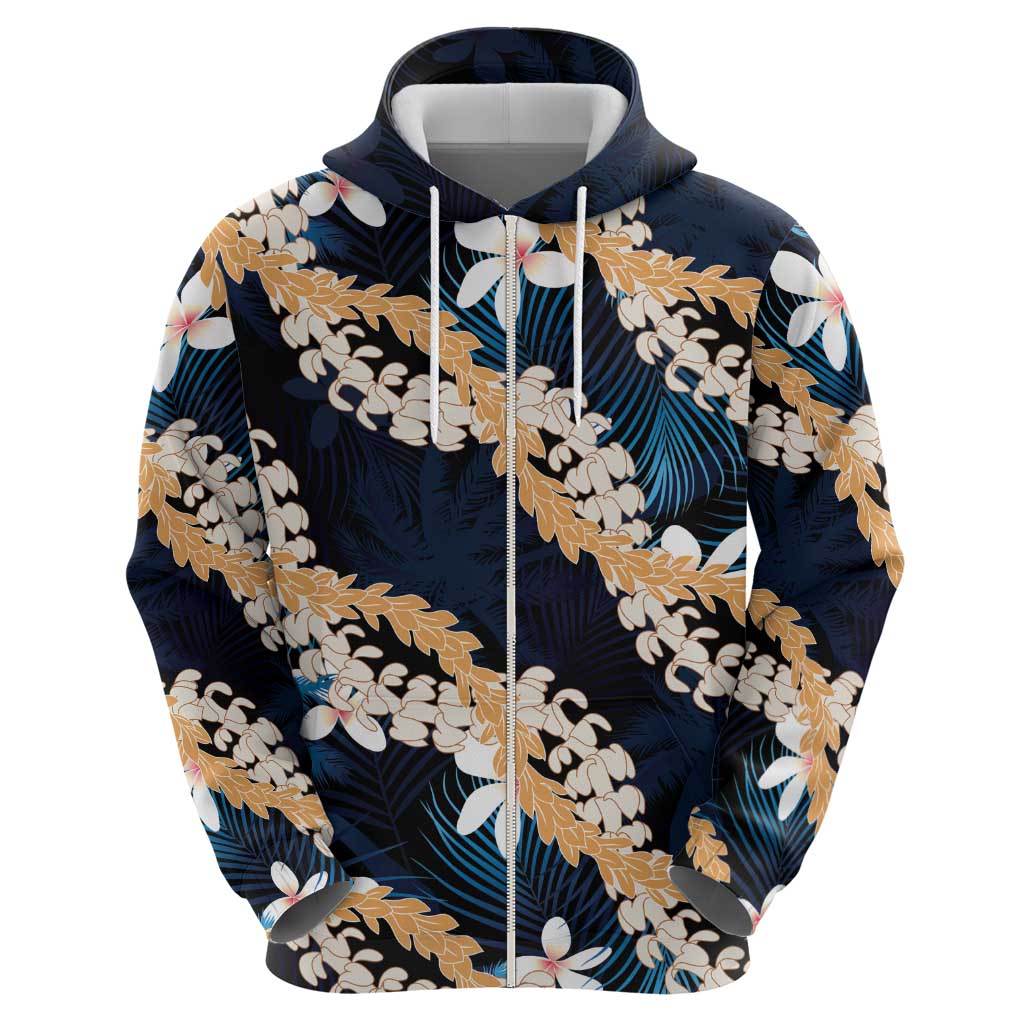 Puakenikeni Maile Lei Zip Hoodie Frangipani Blue Tropical Leaves LT01 - Polynesian Pride