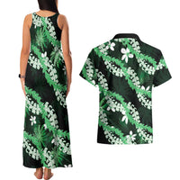 Puakenikeni Maile Lei Couples Matching Tank Maxi Dress and Hawaiian Shirt Frangipani Green Tropical Leaves LT01 - Polynesian Pride