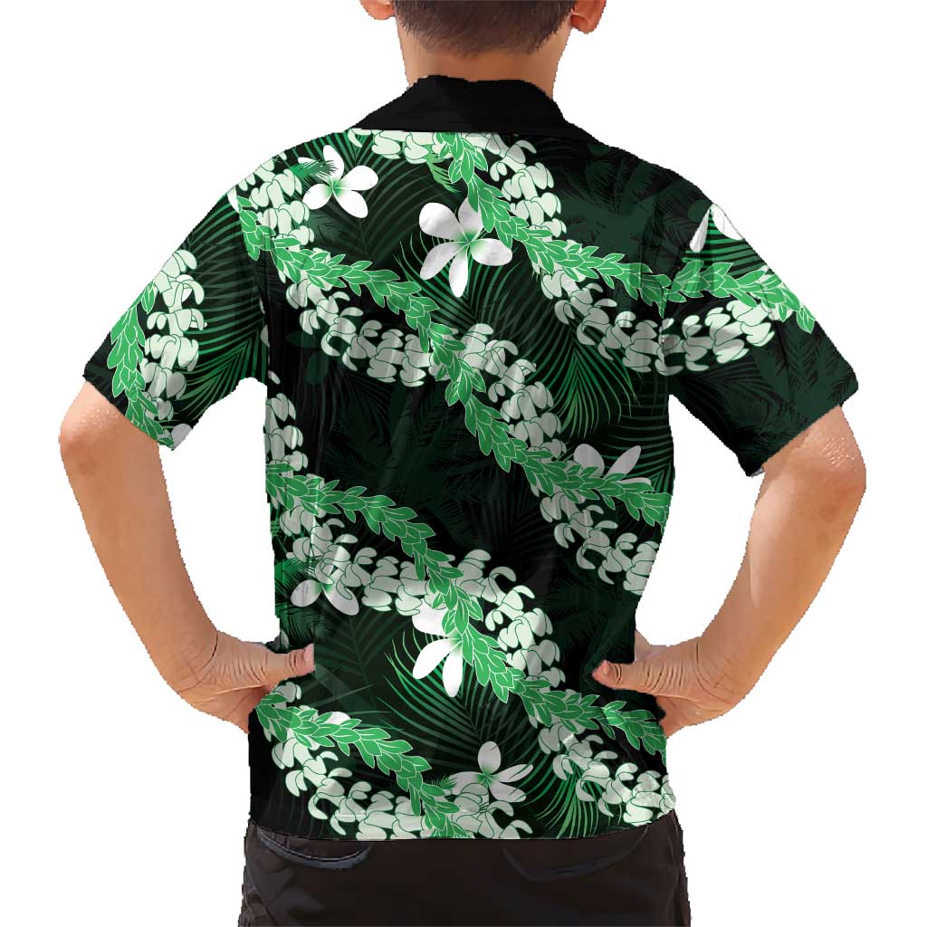 Puakenikeni Maile Lei Family Matching Off Shoulder Maxi Dress and Hawaiian Shirt Frangipani Green Tropical Leaves LT01 - Polynesian Pride