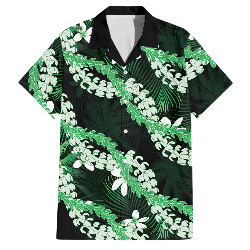 Puakenikeni Maile Lei Family Matching Off Shoulder Maxi Dress and Hawaiian Shirt Frangipani Green Tropical Leaves LT01 Dad's Shirt - Short Sleeve Green - Polynesian Pride