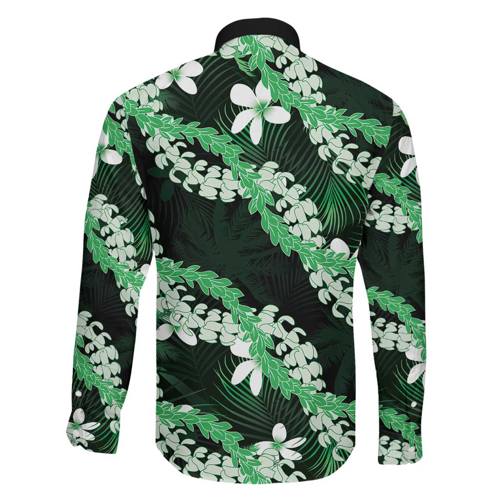 Puakenikeni Maile Lei Family Matching Off Shoulder Maxi Dress and Hawaiian Shirt Frangipani Green Tropical Leaves LT01 - Polynesian Pride