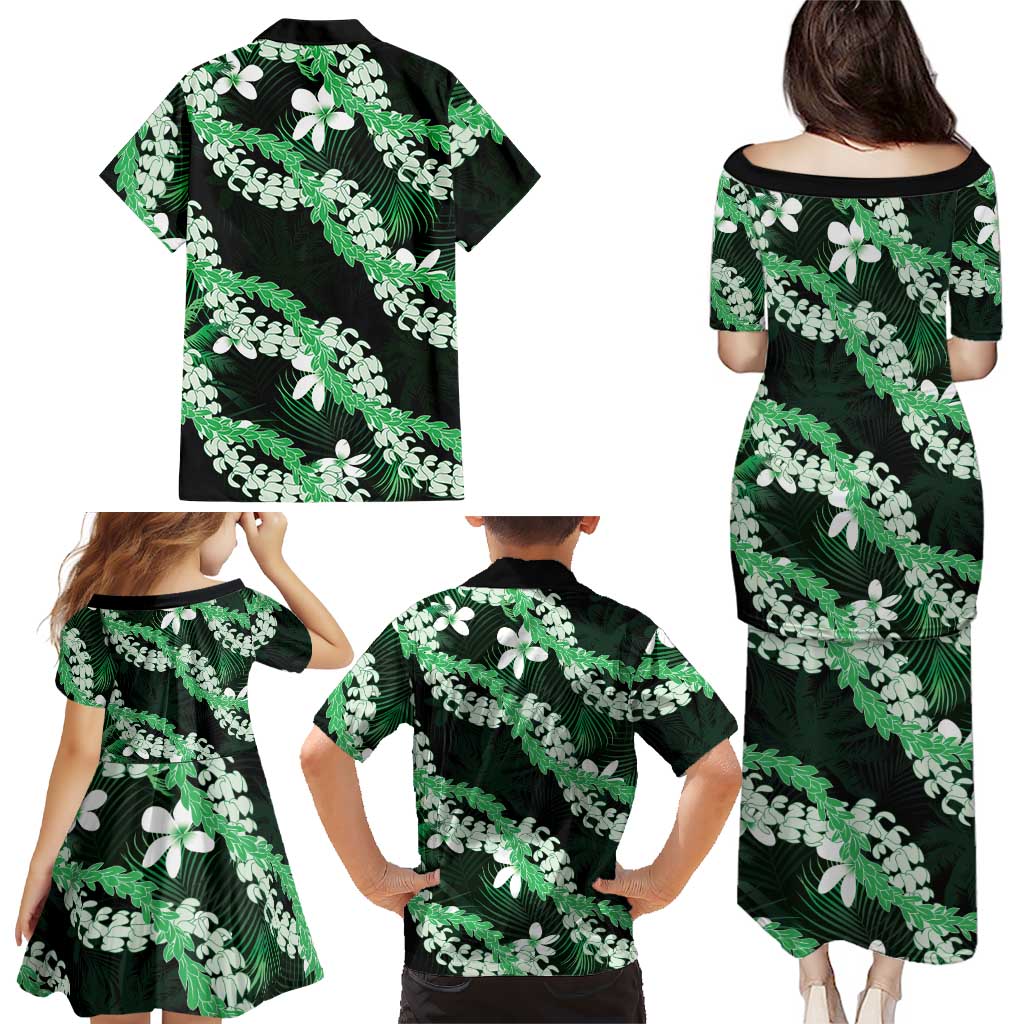 Puakenikeni Maile Lei Family Matching Puletasi and Hawaiian Shirt Frangipani Green Tropical Leaves LT01 - Polynesian Pride