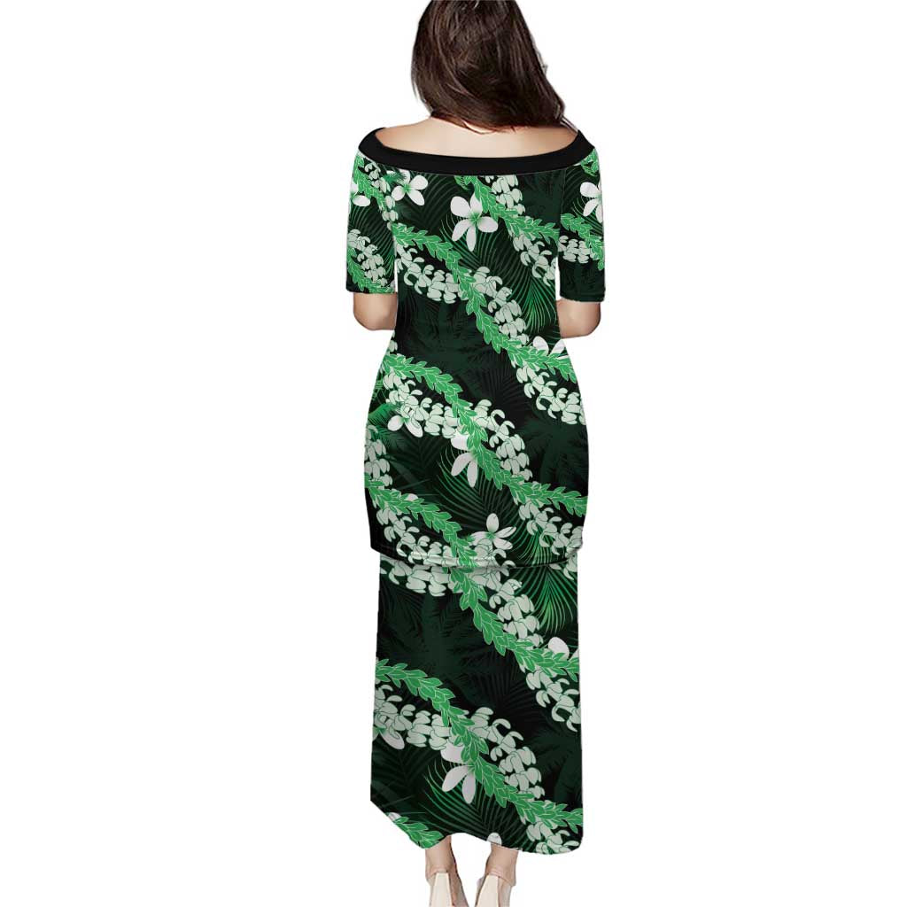 Puakenikeni Maile Lei Family Matching Puletasi and Hawaiian Shirt Frangipani Green Tropical Leaves LT01 - Polynesian Pride