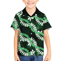 Puakenikeni Maile Lei Family Matching Puletasi and Hawaiian Shirt Frangipani Green Tropical Leaves LT01 Son's Shirt Green - Polynesian Pride