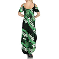 Puakenikeni Maile Lei Family Matching Summer Maxi Dress and Hawaiian Shirt Frangipani Green Tropical Leaves LT01 - Polynesian Pride