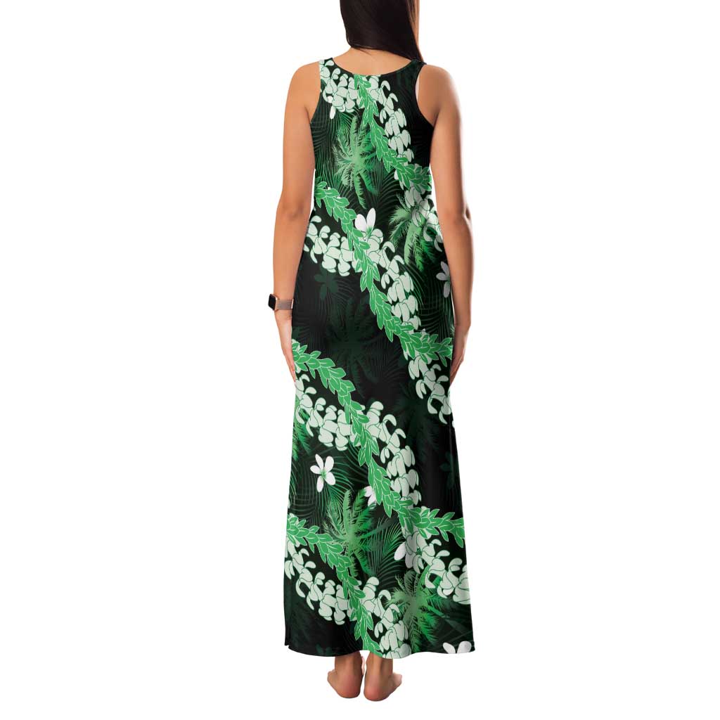 Puakenikeni Maile Lei Family Matching Tank Maxi Dress and Hawaiian Shirt Frangipani Green Tropical Leaves