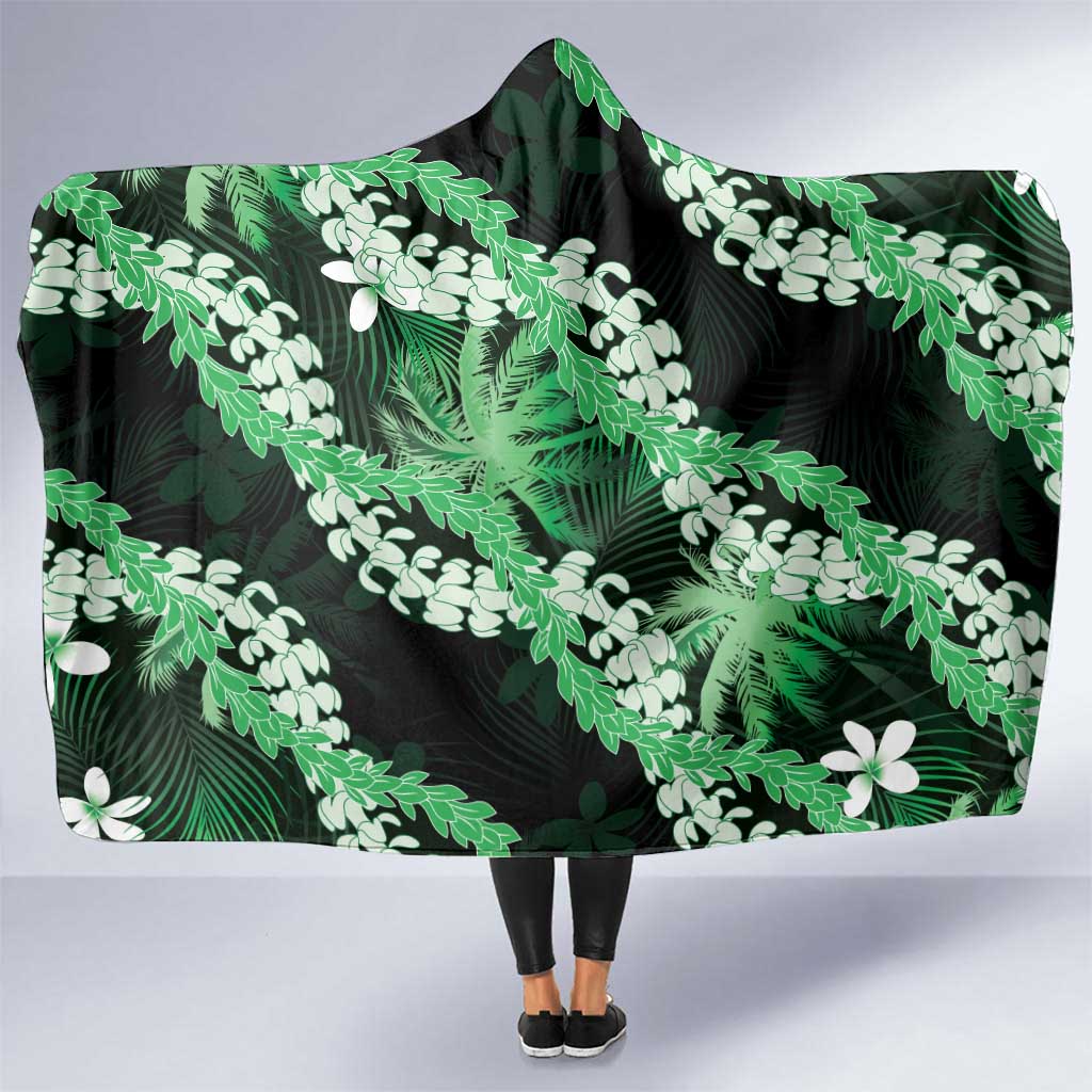 Puakenikeni Maile Lei Hooded Blanket Frangipani Green Tropical Leaves