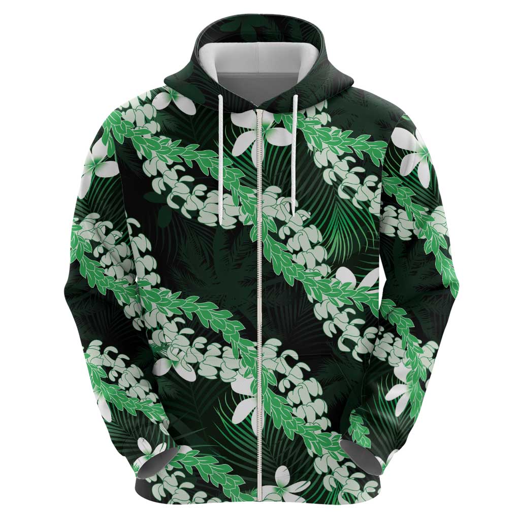 Puakenikeni Maile Lei Hoodie Frangipani Green Tropical Leaves LT01 - Polynesian Pride