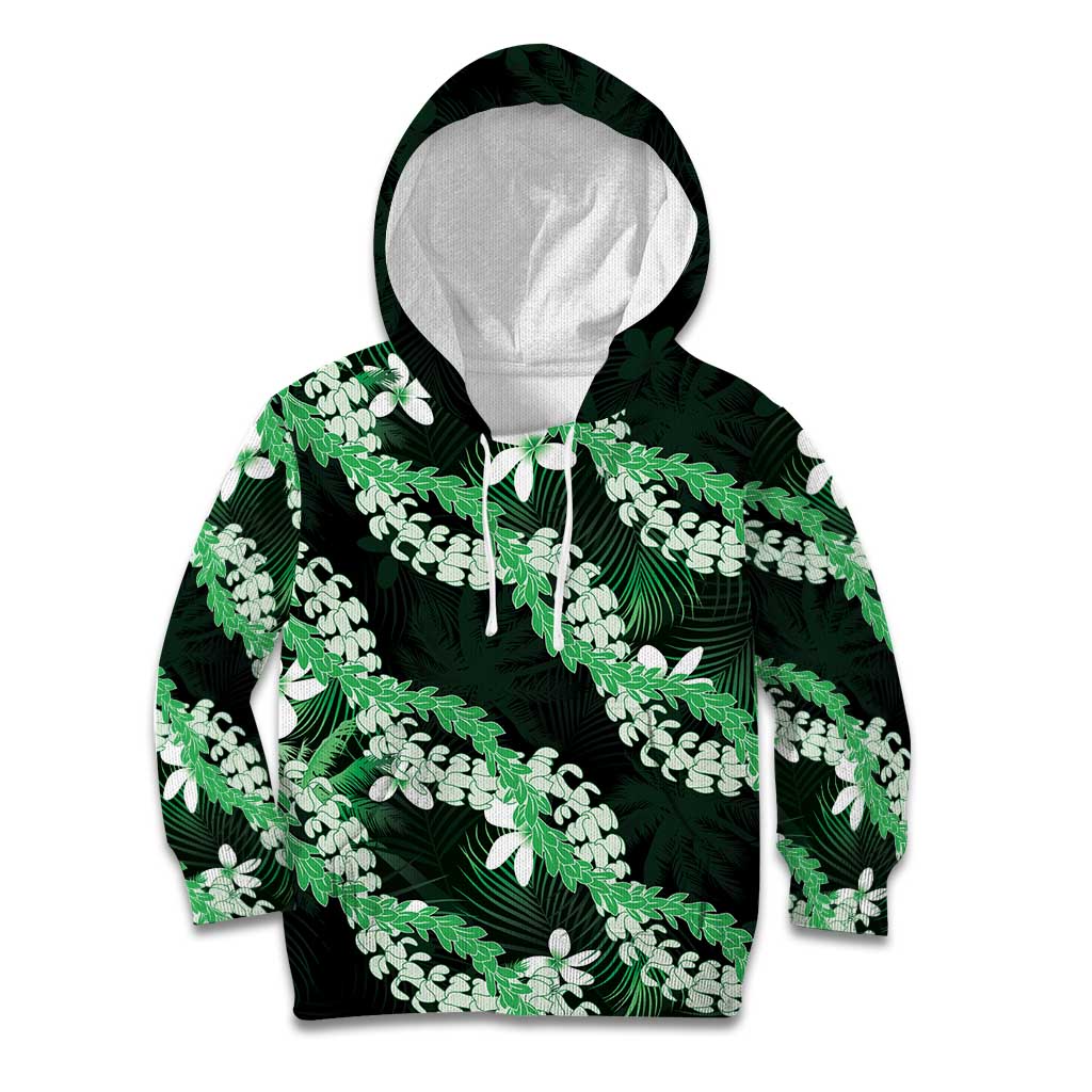 Puakenikeni Maile Lei Kid Hoodie Frangipani Green Tropical Leaves