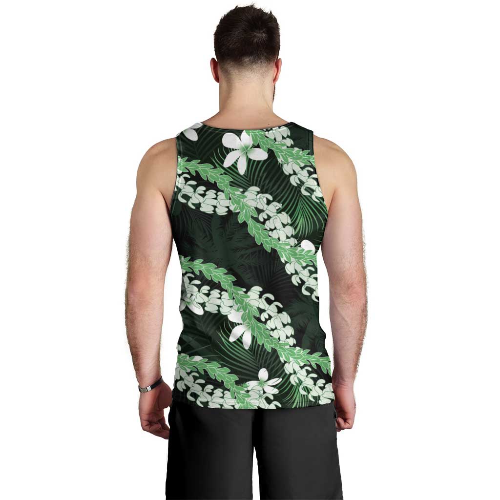 Puakenikeni Maile Lei Men Tank Top Frangipani Green Tropical Leaves