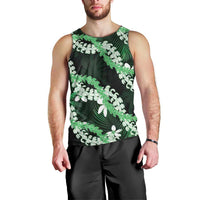 Puakenikeni Maile Lei Men Tank Top Frangipani Green Tropical Leaves