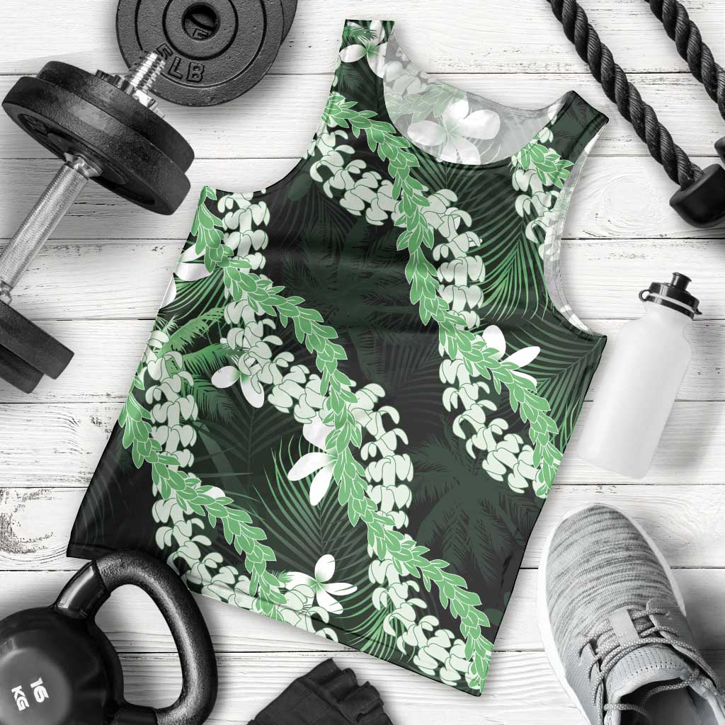 Puakenikeni Maile Lei Men Tank Top Frangipani Green Tropical Leaves