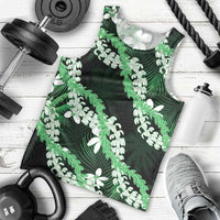 Puakenikeni Maile Lei Men Tank Top Frangipani Green Tropical Leaves