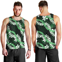 Puakenikeni Maile Lei Men Tank Top Frangipani Green Tropical Leaves