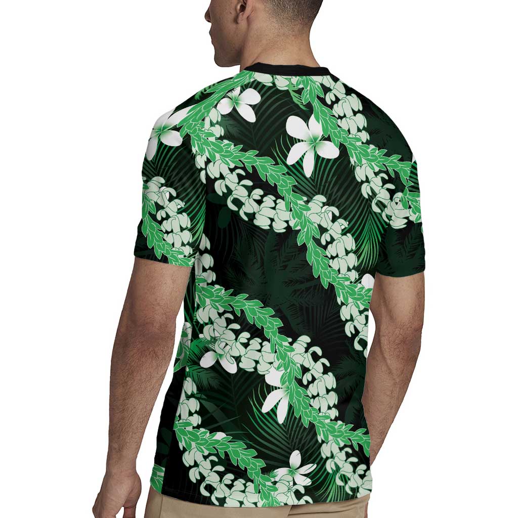 Puakenikeni Maile Lei Rugby Jersey Frangipani Green Tropical Leaves LT01 - Polynesian Pride