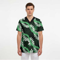 Puakenikeni Maile Lei Scrub Top Frangipani Green Tropical Leaves