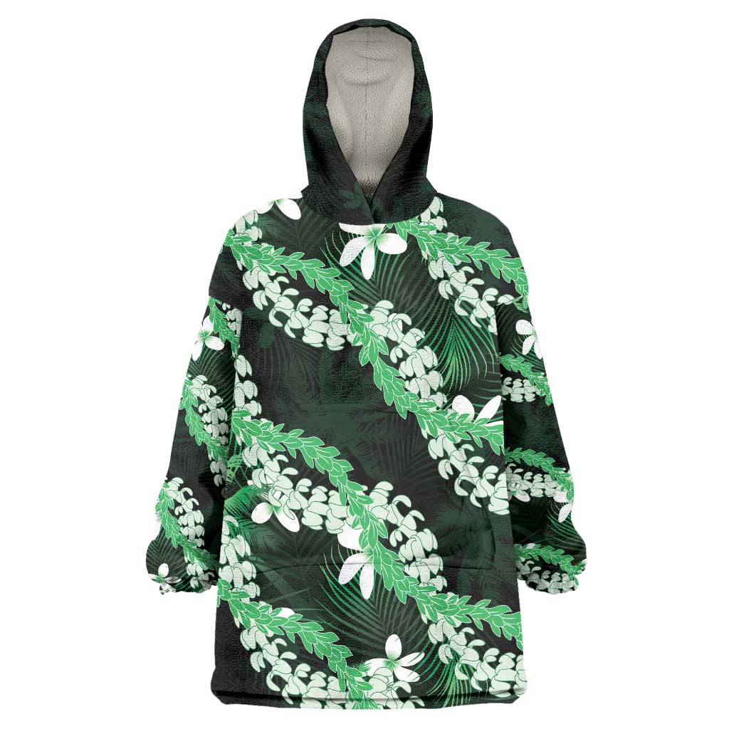 Puakenikeni Maile Lei Wearable Blanket Hoodie Frangipani Green Tropical Leaves LT01 One Size Green - Polynesian Pride
