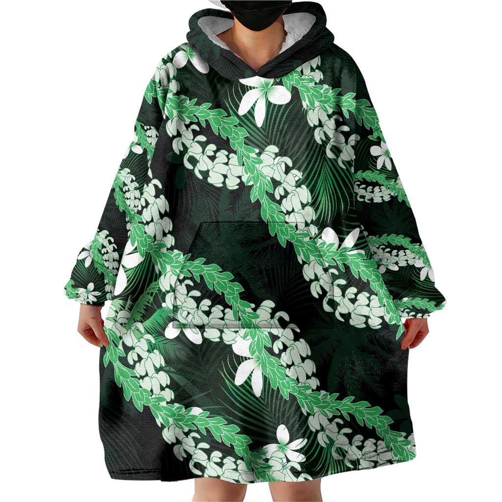 Puakenikeni Maile Lei Wearable Blanket Hoodie Frangipani Green Tropical Leaves LT01 - Polynesian Pride