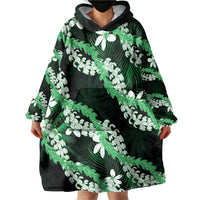 Puakenikeni Maile Lei Wearable Blanket Hoodie Frangipani Green Tropical Leaves LT01 - Polynesian Pride