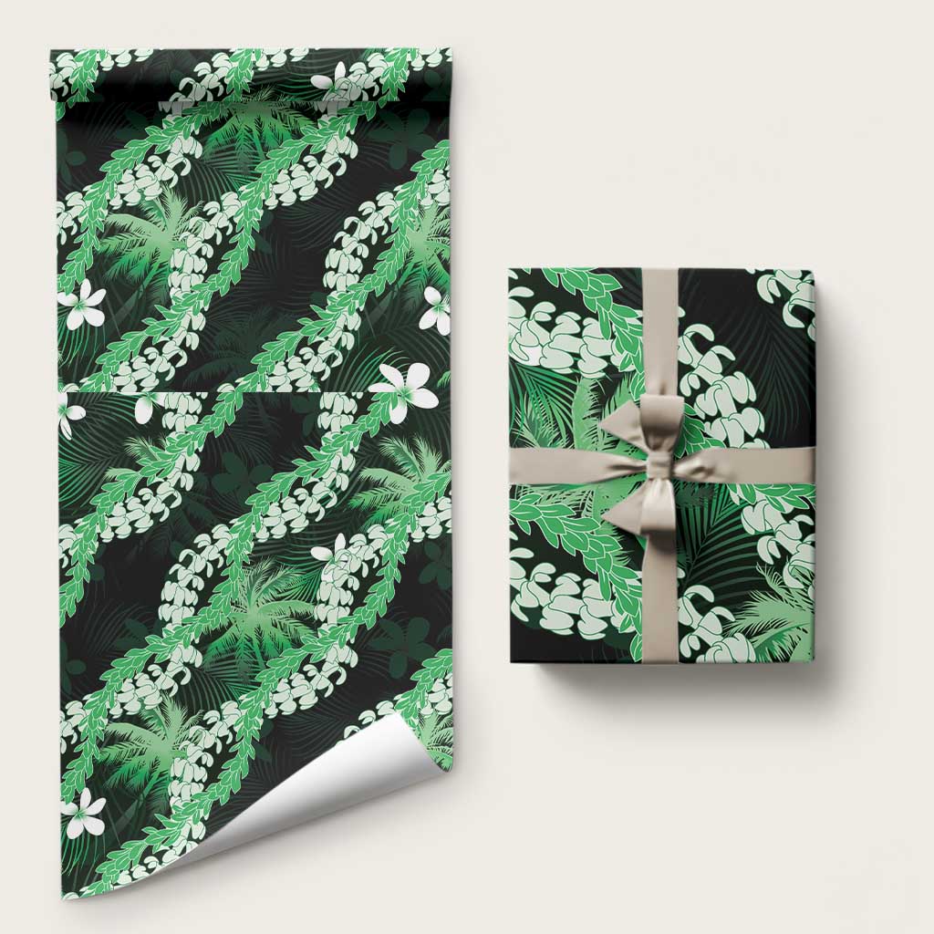 Puakenikeni Maile Lei Wrapping Paper Frangipani Green Tropical Leaves