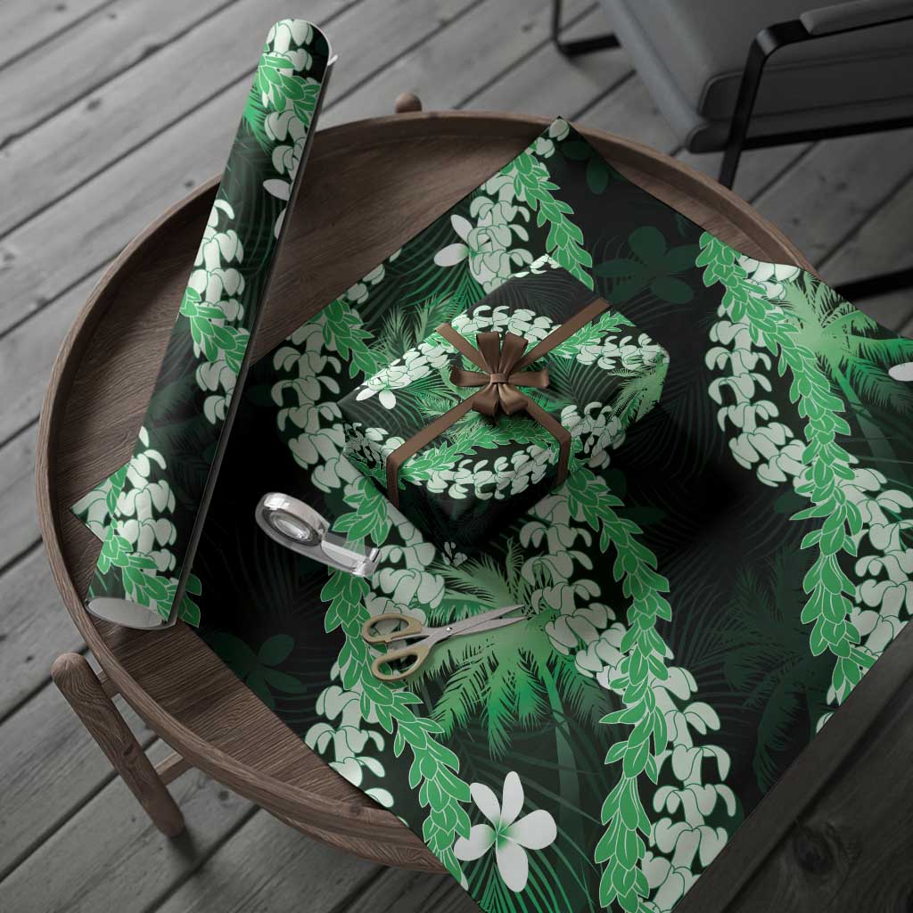Puakenikeni Maile Lei Wrapping Paper Frangipani Green Tropical Leaves