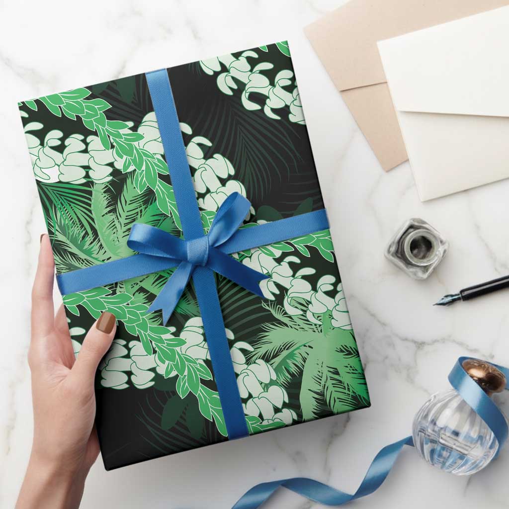 Puakenikeni Maile Lei Wrapping Paper Frangipani Green Tropical Leaves